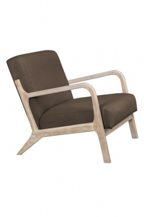 Кресло с обивкой из рогожки Mak-interior Cody коричневого цвета, для чтения, с деревянными подлокотниками