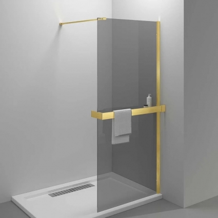 Душевая перегородка Vincea Walk-in HR VSW-4HR900CGG 90 см, профиль брашированное золото, стекло тонированное в современном стиле
