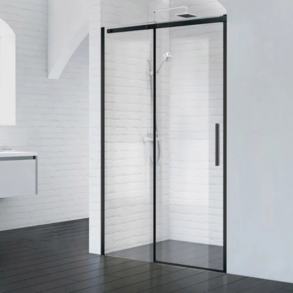 Душевая дверь в нишу BelBagno Acqua -BF-1-140-C-NERO профиль черный матовый раздвижная,  в современном стиле
