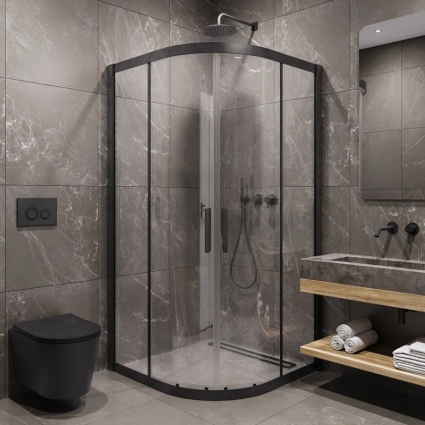 Душевой уголок Timo TPSS-90/03C-8 90x90 см, профиль черный, стекло прозрачное, полукруглый, двери раздвижные