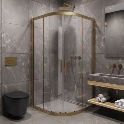 Душевой уголок Timo TPSS-90/17C-8 90x90 см, профиль матовое золото, стекло прозрачное, полукруглый, двери раздвижные