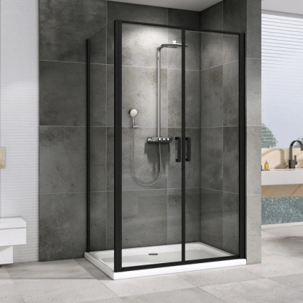 Душевой уголок Abber Sonnenstrand AG04100BC-S85B 100x85, профиль черный, стекло прозрачное, прямоугольный, двери распашные