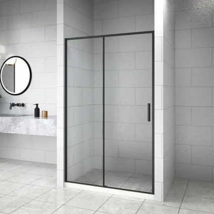 Душевая дверь в нишу Aquanet Pleasure Evo AE65-N120-BT профиль матовый черный, стекло прозрачное, раздвижная