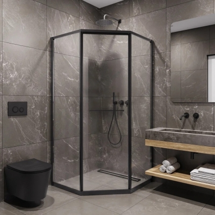 Душевой уголок Timo TTSS-100/03C-8L 100x100 см, профиль черный, стекло прозрачное, двери раздвижные, левый