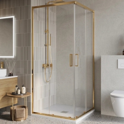 Душевой уголок BelBagno Luce A-2-80-C-ORO 80x80, профиль золото, стекло прозрачное, квадратный, двери раздвижные