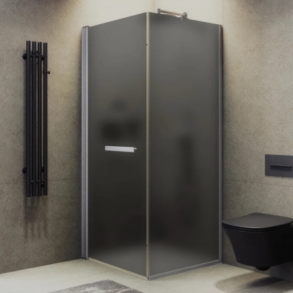 Душевой уголок Maybahglass MGY-1349-5 100х100 см, профиль матовый хром, стекло графит матовый, квадратный, двери распашные