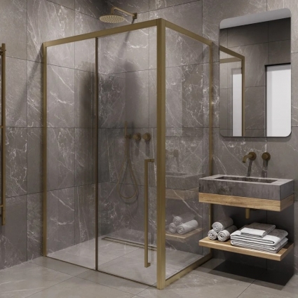 Душевой уголок Timo TDSS-120/17C-8R + TSS-1000/17C-8 120x100 см, профиль матовое золото, стекло прозрачное, прямоугольный, двери раздвижные