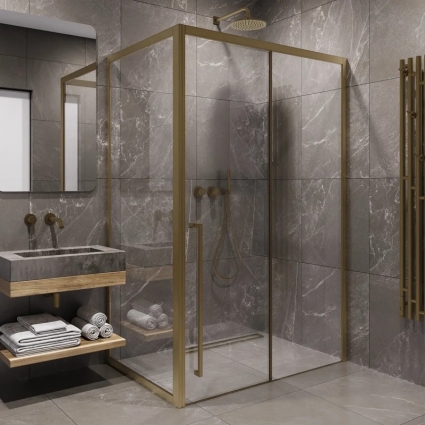 Душевой уголок Timo TDSS-120/17C-8L + TSS-1000/17C-8 120x100 см, профиль матовое золото, стекло прозрачное, прямоугольный, двери раздвижные