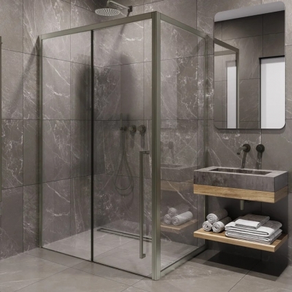 Душевой уголок Timo TDSS-150/13C-8R + TSS-900/13C-8 150x90 см, профиль никель, стекло прозрачное, прямоугольный, двери раздвижные
