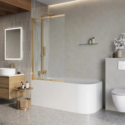 Шторка на ванну BelBagno Luce LUCE-VF-11-100/145-C-ORO 145х100 см, профиль хром, стекло прозрачное в современном стиле