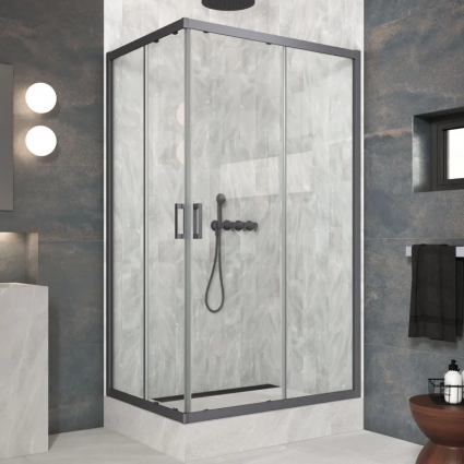 Душевой уголок Vegas Glass ZA-F Protec 100*70 06 01 профиль вороненная сталь, стекло прозрачное, прямоугольный, двери раздвижные