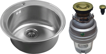 Комплект Мойка Zorg Inox RX ZR-510/205 + Измельчитель ZR-75 D BRONZE брашированная, круглая
