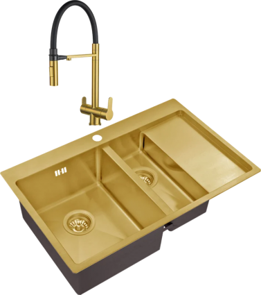 Комплект Мойка Zorg Inox PVD SZR 5178-2-L bronze + Смеситель Sanitary SZR-3030 BRONZE бронза брашированная, прямоугольная