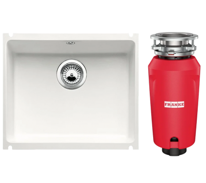 Комплект Мойка Blanco Subline 500-U белая + Измельчитель Franke 134.0715.096 глянцевая, прямоугольная