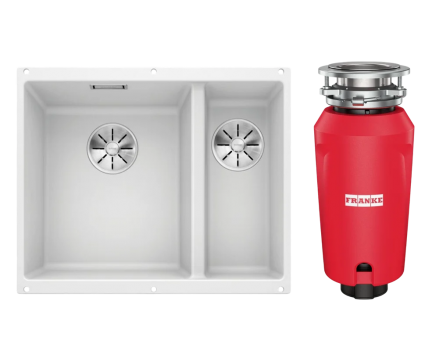 Комплект Мойка Blanco Subline 340/160-U белая, левая + Измельчитель Franke 134.0715.096, матовая, прямоугольная