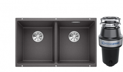 Комплект Мойка Blanco Subline 350/350-U темная скала + Измельчитель KUCHENSTERN Muhle 351MU35 матовая, прямоугольная