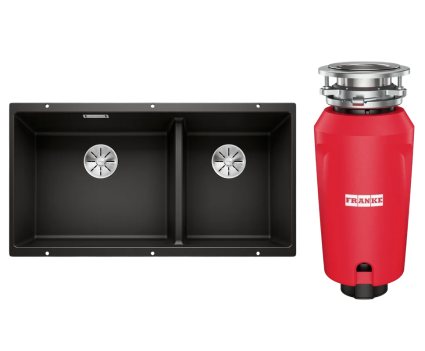 Комплект Мойка Blanco Subline 480/320-U черная + Измельчитель Franke 134.0715.095 матовая, прямоугольная