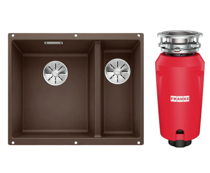 Комплект Мойка Blanco Subline 340/160-U кофе, левая + Измельчитель Franke 134.0715.095, матовая, прямоугольная