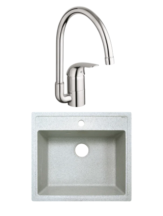 Комплект Мойка Azario Litos 00078328 светло-серая + Смеситель Grohe Euroeco 32752000 матовая, прямоугольная