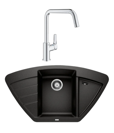 Комплект Мойка Blanco Zia 9 E черная + Смеситель Grohe Eurosmart 30567000 матовая, многоугольная