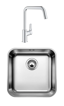 Комплект Мойка Blanco Supra 400-U + Смеситель Grohe Eurosmart 30567000 полированная, квадратная