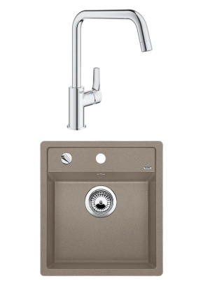 Комплект Мойка Blanco Dalago 45 серый беж + Смеситель Grohe Eurosmart 30567000 матовая, прямоугольная