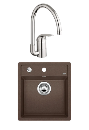 Комплект Мойка Blanco Dalago 45 кофе + Смеситель Grohe Euroeco 32752000 матовая, прямоугольная