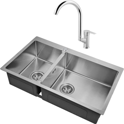 Комплект Мойка Zorg Inox R 78-2-51 R + Смеситель MEGA Snow MG-SH03 хром брашированная, прямоугольная
