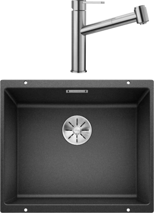 Комплект Мойка Blanco Subline 500-U антрацит + Смеситель Ambis-S 523119 матовая, прямоугольная
