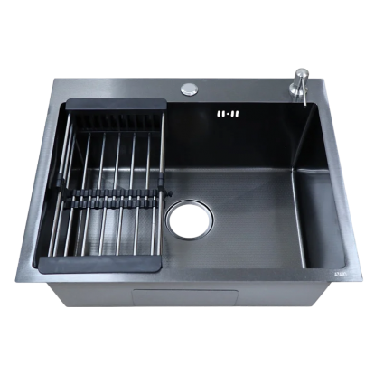 Комплект Azario Nicole AZB6050H нержавеющая сталь черная, соты, с дозатором и коландером, глянцевая, прямоугольная