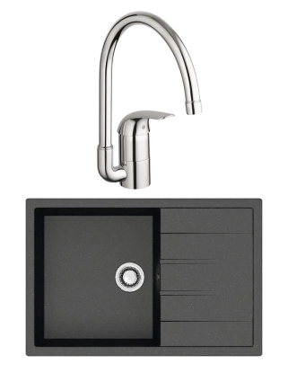 Комплект Мойка Azario Vision 00078339 черный + Смеситель Grohe Euroeco 32752000 матовая, прямоугольная