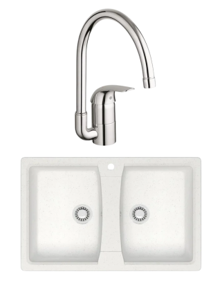 Комплект Мойка Azario Elmas 00088080 белая + Смеситель Grohe Euroeco 32752000 матовая, прямоугольная