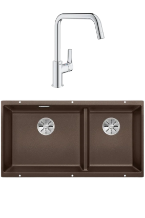 Комплект Мойка Blanco Subline 480/320-U кофе + Смеситель Grohe Eurosmart 30567000 матовая, прямоугольная