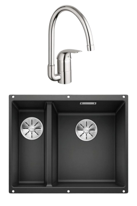 Комплект Мойка Blanco Subline 340/160-U антрацит, правая + Смеситель Grohe Euroeco 32752000, матовая, прямоугольная