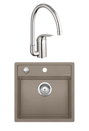Комплект Мойка Blanco Dalago 5 серый беж + Смеситель Grohe Euroeco 32752000 матовая, квадратная