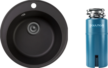 Комплект Мойка Reflection Arena RF0148BL черная + Измельчитель Paulmark Intenso I-800 матовая, круглая