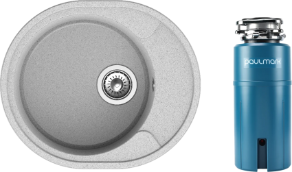 Комплект Мойка Reflection Allonge RF0658GR серая + Измельчитель Paulmark Intenso I-PRO 1000 овальная, с крылом