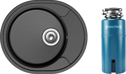 Комплект Мойка Reflection Allonge RF0658BL черная + Измельчитель Paulmark Intenso I-800 овальная, с крылом