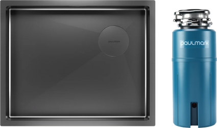 Комплект Мойка Paulmark Next-Skew PM885444-GM вороненая сталь + Измельчитель Intenso I-800 полированная, прямоугольная
