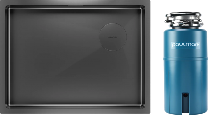 Комплект Мойка Paulmark Next-Skew PM885844-GM вороненая сталь + Измельчитель Intenso I-500 полированная, прямоугольная