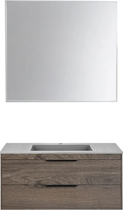 Мебель для ванной комнаты Vincea Chiara 2D 100, 2 ящика, темный дуб, с серой раковиной, подвесная, матовая