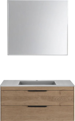Мебель для ванной комнаты Vincea Chiara 2D 100, 2 ящика, натуральный дуб, с серой раковиной, подвесная, матовая
