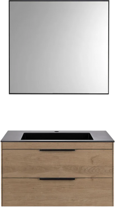 Мебель для ванной комнаты Vincea Chiara 2D 80, 2 ящика, натуральный дуб, с серой раковиной, подвесная, матовая