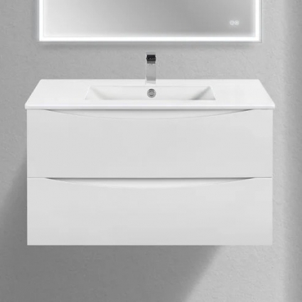 Тумба с раковиной Vincea Mia Slim 90, 2 ящика, белая глянцевая, подвесная, с доводчиками