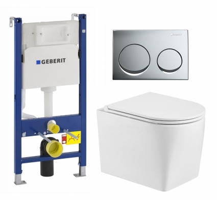 Комплект 3 в 1 инсталляция Geberit Duofix + Унитаз подвесной WeltWasser Nesenbach 004 GL-WT + кнопка хром