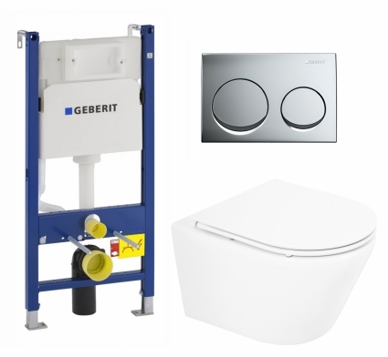 Комплект 3 в 1 инсталляция Geberit Duofix + Унитаз подвесной BelBagno Tre BB8001CHR/SC + кнопка хром