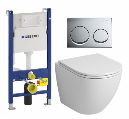 Комплект 3 в 1 инсталляция Geberit Duofix + Унитаз подвесной Grossman GR-4455S + кнопка хром
