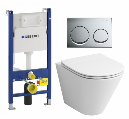 Комплект 3 в 1 инсталляция Geberit Duofix + Унитаз подвесной Grossman GR-4477S + кнопка хром