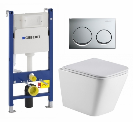 Комплект 3 в 1 инсталляция Geberit Duofix + Подвесной унитаз WeltWasser Gelbach 043 GL-WT + кнопка хром