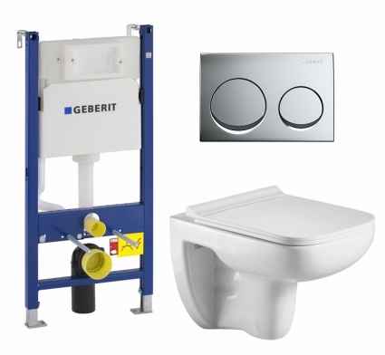 Комплект 3 в 1 инсталляция Geberit Duofix + Подвесной унитаз WeltWasser Kehlbach 004 GL-WT + кнопка хром